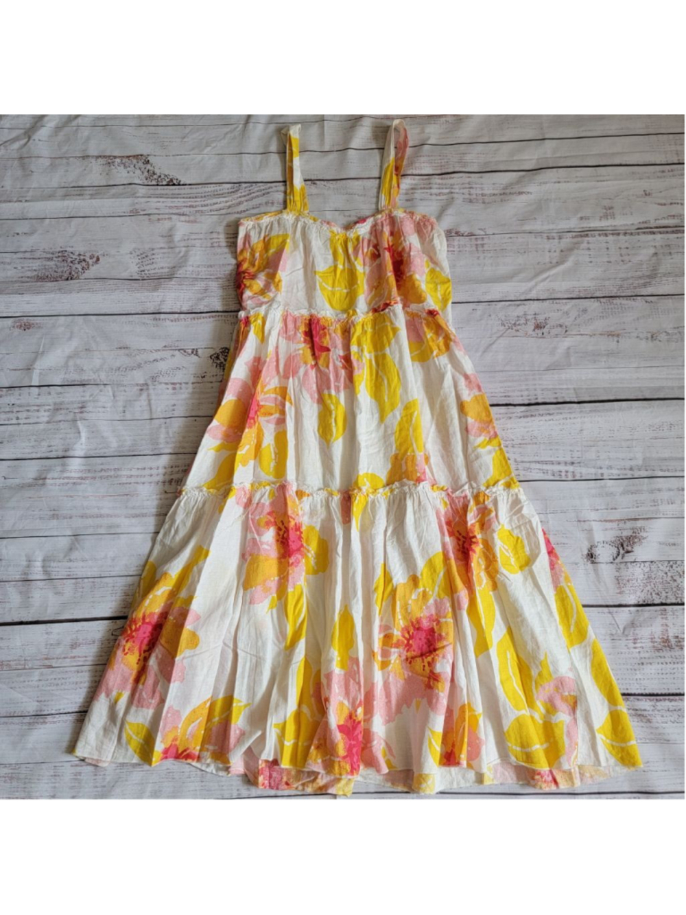 Free People Moonshine Linen Blend Sundress Floral Tiered Women's Small Midi